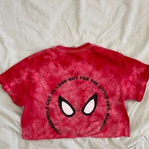 Spider-Man Red Tie dye Crop Top raw edge size s FLAWS